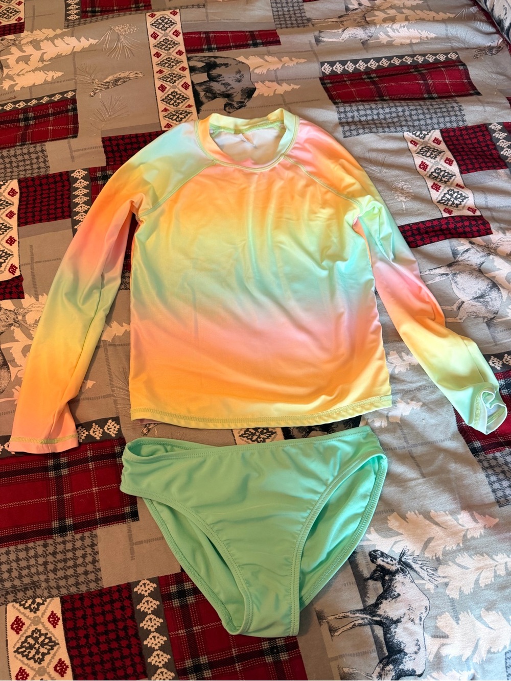 Wonder Nation Light Green and Pastel Multicolor Girls' Swim Suit